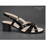 sandale dama negre lacuite din piele naturala cu toc gros si barete perforate S6LN Ciucaleti